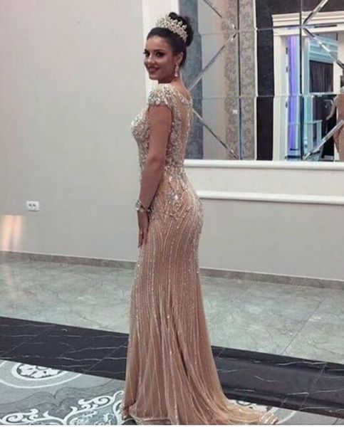 

evening dress long dress o-neck short sleeve beaded beading dazzing modern customable all sizes cool dazzling rufflsoulder, Red