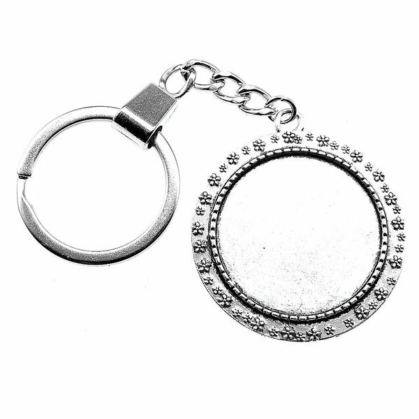 

6 pieces key chain women key rings car keychain for keys flower single side inner size 30mm round cabochon cameo base tray bezel blank, Slivery;golden