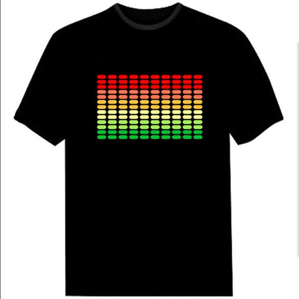 

casual sound activated led cotton t shirt light up and down flashing equalizer el tshirt men for rock disco party dj tee, White;black