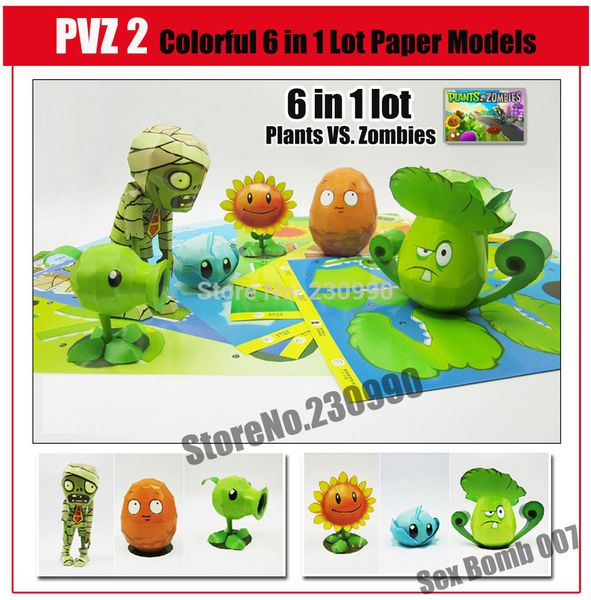 Game Plants Vs Zombies 5 Plants 1 Zombie 3d Paper Model Kits For Kids Adults Cartoon Character Paper Models Toys Of Hobby Wedding Guest Gift