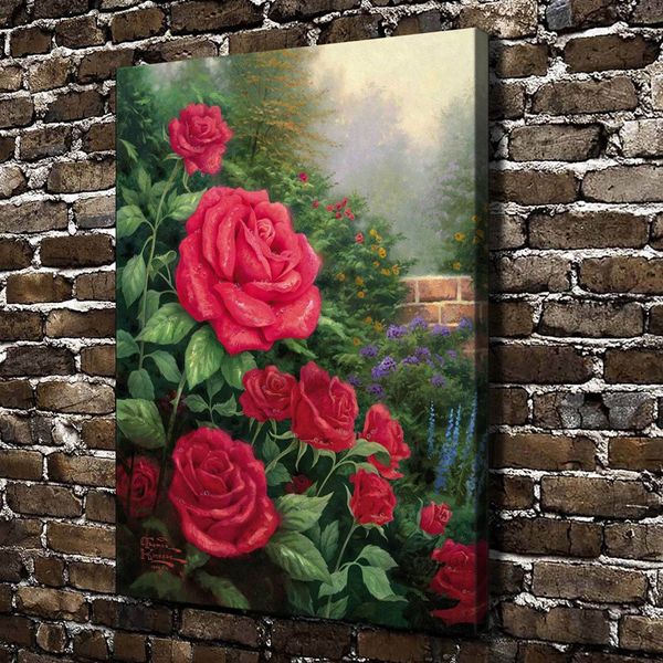 

framed modern giclee print art thomas kinkade the roses oil painting canvas wall home decor painting picture for living room decor