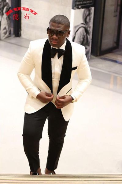 

groom tuxedos groomsmen one button ivory shawl lapel man suit wedding men's blazer suits custom made (jacket+pants+vest, White;black