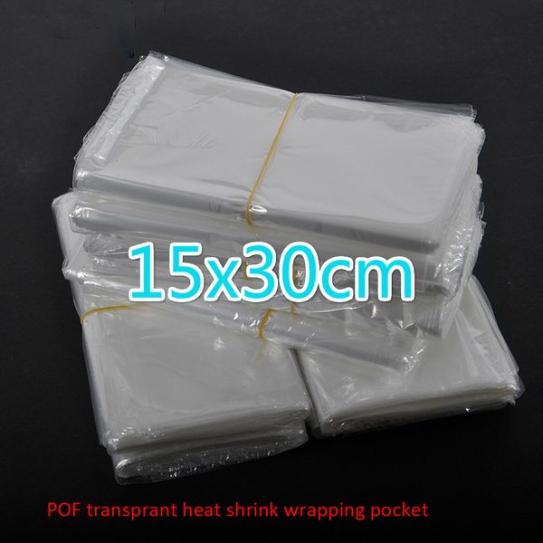 

300pcs/lot 15x30cm clear transparent shrink wrap package heat seal bag pof gift packing plastic bags for comestic bottles boxes