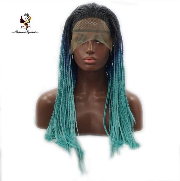 Three Tone1b Blue Green Ombre Color Synthetic Micro Braiding Hair