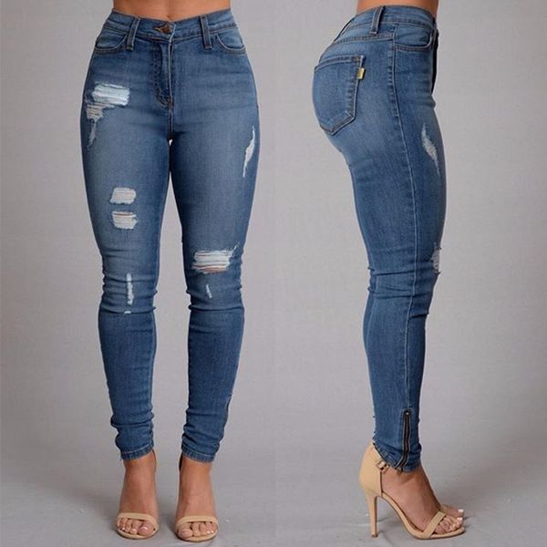 

summer new women fashion hole feet zipper decoration worn blue jeans personality