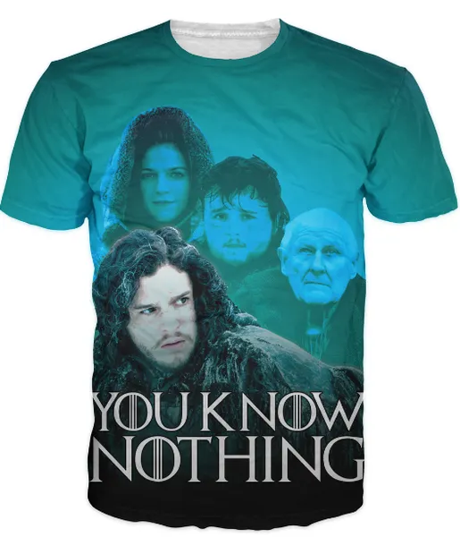 

new arrival men/women game of thrones you know nothing jon snow 3d printed t-shirt summe style fashion casual t-shirt u425, White;black