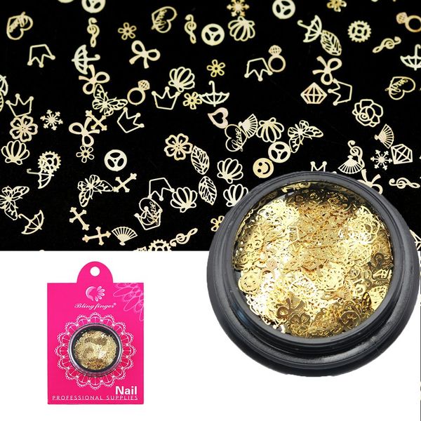 

400pcs/box metal hollow studs rivets nail sequins smile cross diamond crown nail glitter decoration mixed diy art tips manicure, Silver;gold