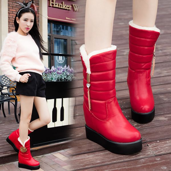 

women's snow boots winter thick bottom increased flat short boots women fashion plush warm female platform cotton shoes, Black