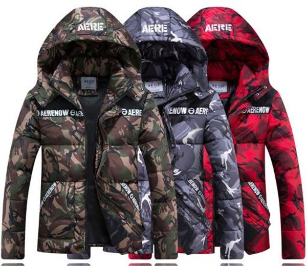 

winter new warm men's clothing youth camouflage hooded coat jacket down outerwear cotton parkas jackets, Black