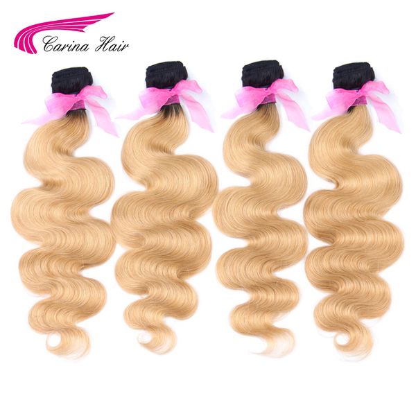 

carina body wave ombre brazilian hair dark blonde color hair weft 1pcs t1b/27# human bundles non-remy ing, Black;brown