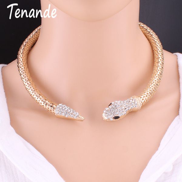 

joias charm jewelry punk crystal snake head necklaces for women luxury gold color snake chain torques necklaces choker