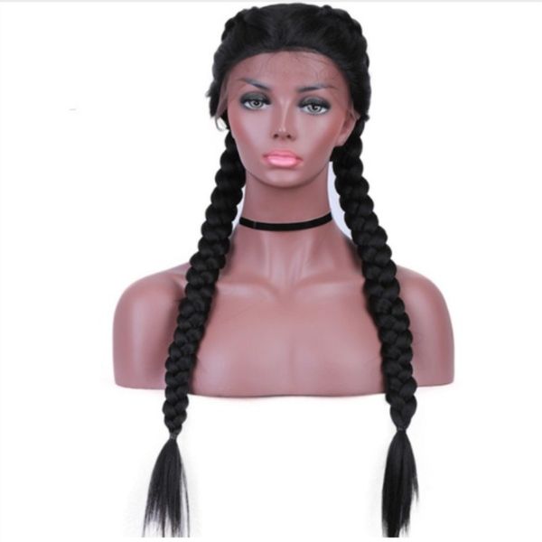 Long Straight Double Dutch Braids Synthetic Lace Front Wigs Heat