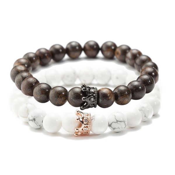 

diezi vintage men natural beads crown charm bracelet for women crystal stone handmade weave bracelets jewelry, Black