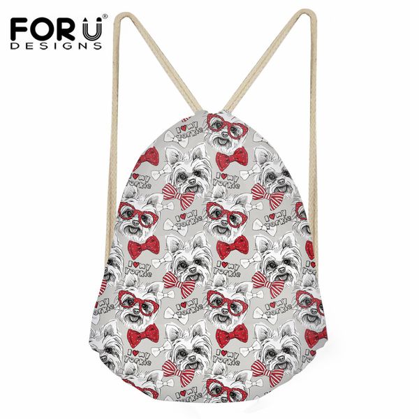

forudesigns casual string backpack for girl yorkshire terrier pattern drawstring bag women lady fashion beach shoes storage bag