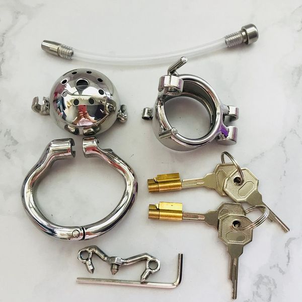 

anti-spike curve base ring pee chastity design 1 cage stainless device cock open steel lock lock to and with hinged ring 2 catheter kbhsa