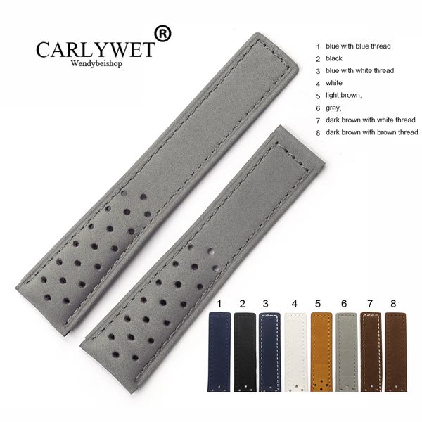 

carlywet 20 22mm real calf leather grey suede vintage replacement wrist watch band strap belt for tag carrera brand watch, Black;brown