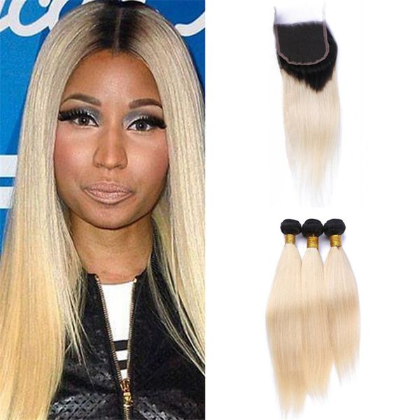 

Dark root blonde lace clo ure and bundle ilky traight two tone 1b 613 ombre malay ian traight human hair weave with clo ure