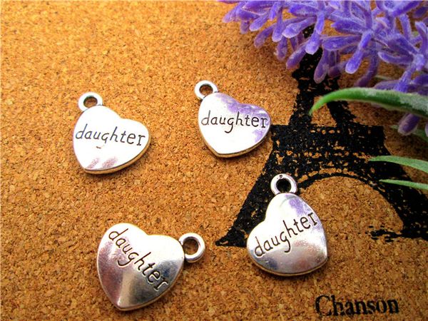 

45pcs-daughter charms, antique tibetan silver 2 sided daughter heart charm pendants 18x15mm, Bronze;silver