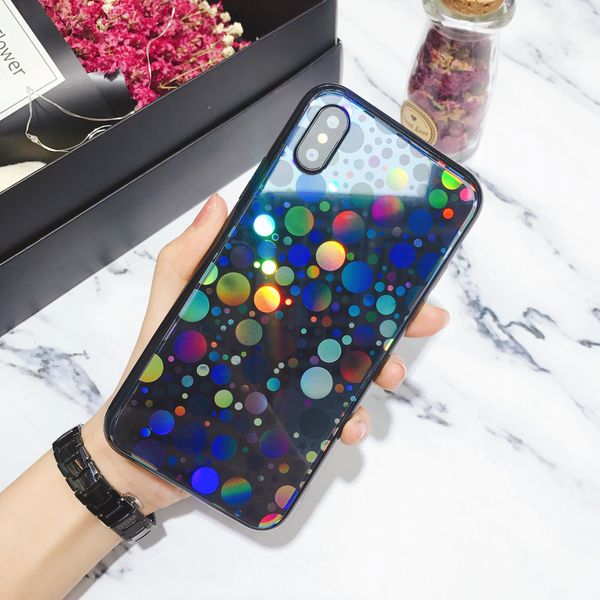 

2018 factory sale for iphone x cases laser flashy tempered glass phone case for iphone 8 plus case 9h hardness shell