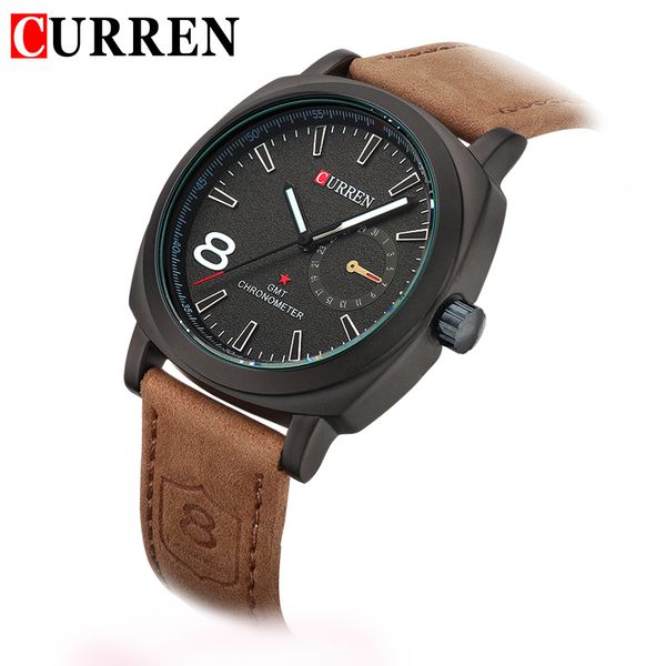 

new curren luxury men luminous quartz watch men's fashion leather sport wrist watches male analog clcok relogio masculino, Slivery;brown
