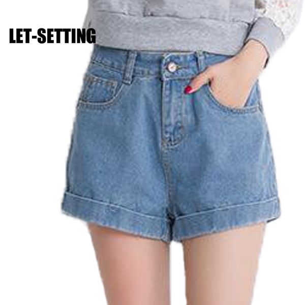 

let-setting high waist denim shorts female loose a word large size casual short, White;black