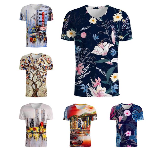 

new fashion t shirt 3d city view t-shirt men women tshirt chic t shirts eiffel tower tee umbrella short sleeve flower s-5xl, White;black