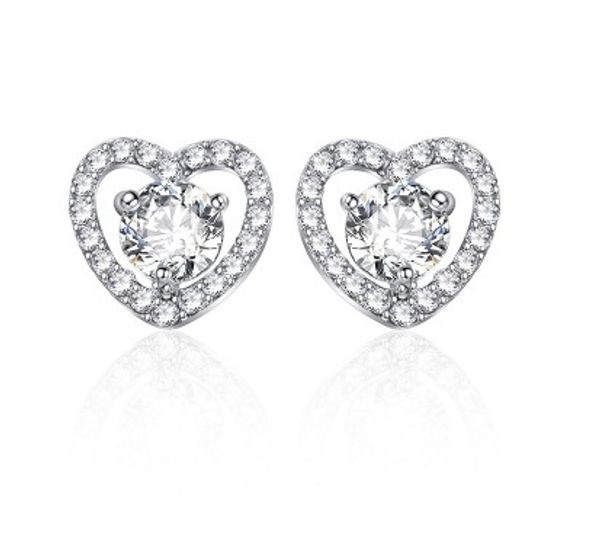 

heart stud earrings s925 silver sterling rhinstoned earrings stud earrings gifts for girls /ladies ear studs, Golden;silver
