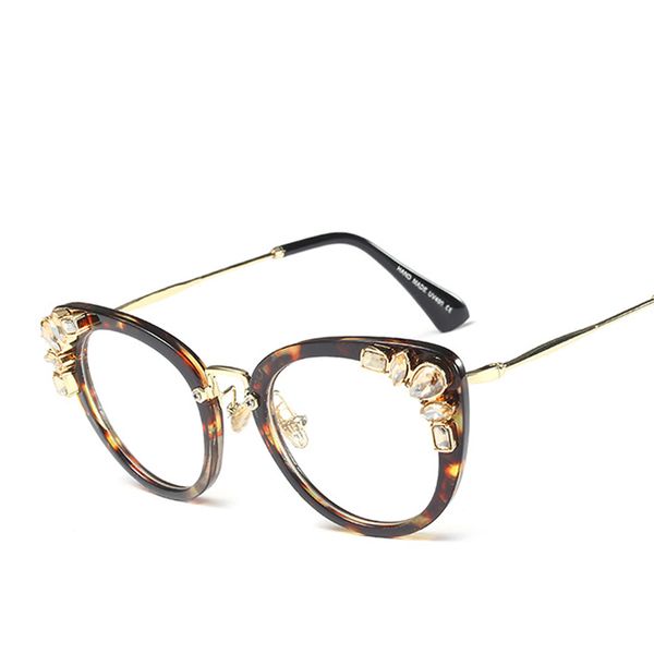 

2018 large crystal diamond cat eye glasses frames women trending styles designer optical fashion computer glasses 6 color, Silver