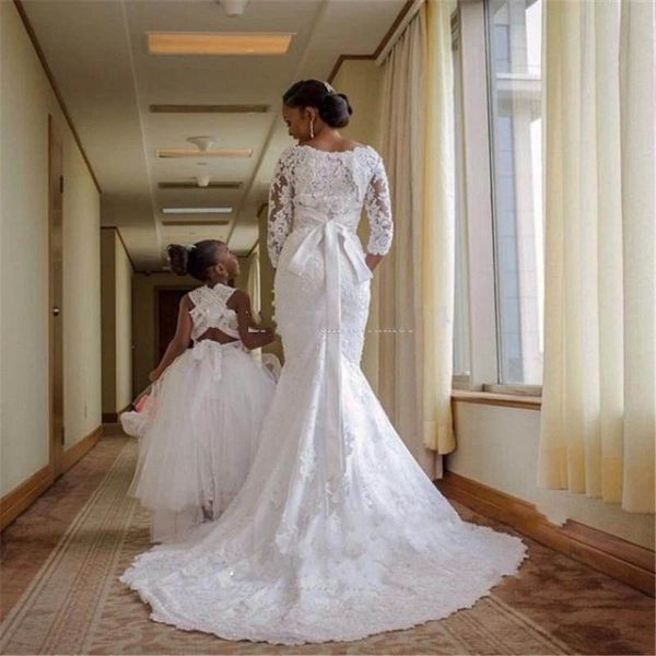 

2016 new fashion nigerian 3/4 long sleeve applique lace mermaid wedding dresses with crystal off the shoulder bridal dress, White