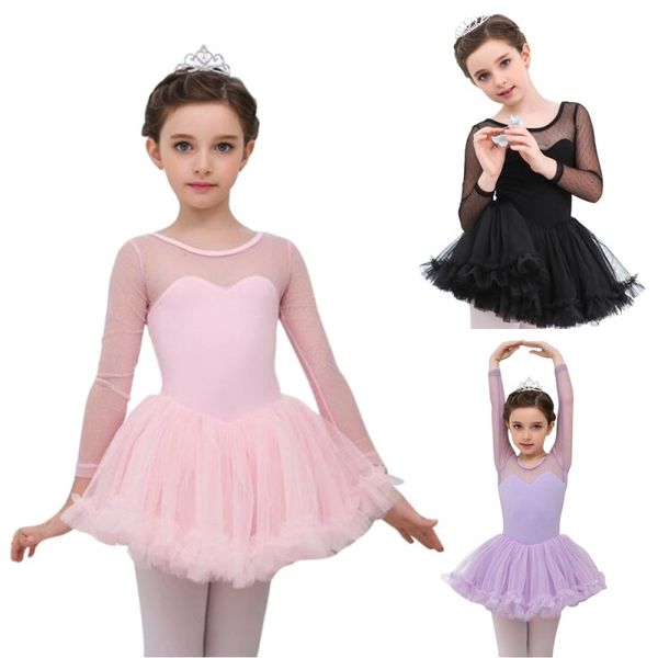 

celmia kid girl ballet dress long sleeves dancewear mesh ballet gymnastic leotard tutu dresses for girl dancewear clothes, Black;red