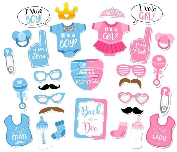 

30PCS Baby Shower Пол Выявить Партия Мальчик или Девочка Photo Booth Реквизит Поставки Kit