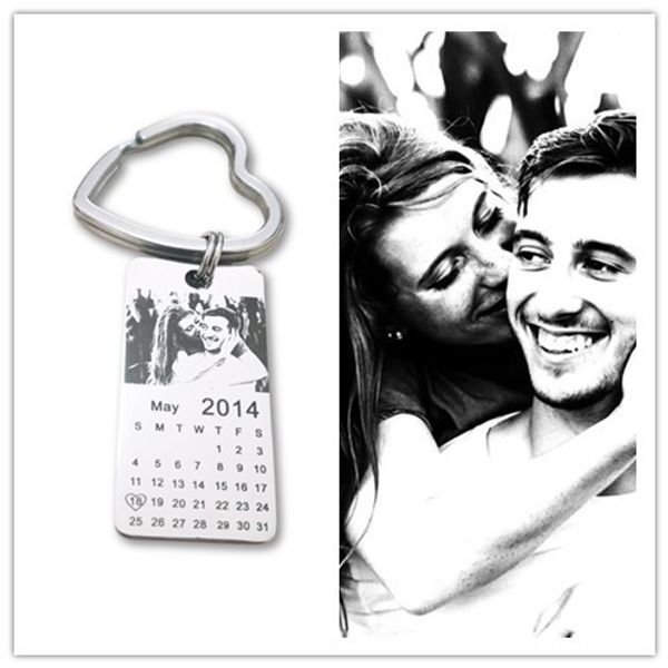 

1 pc personalized p calendar keychain love date gift stainless steel souvenir, Silver
