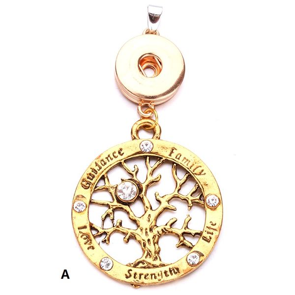 

snap button pendants for necklaces making double circle life tree elephant noosa pendants without chain mix order wholesale, Silver