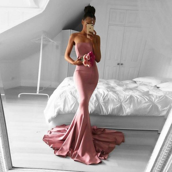 

saudi arabic mermaid prom dresses simple designed pink long evening gowns satin abiye gala jurken strapless formal dresses, Black;red