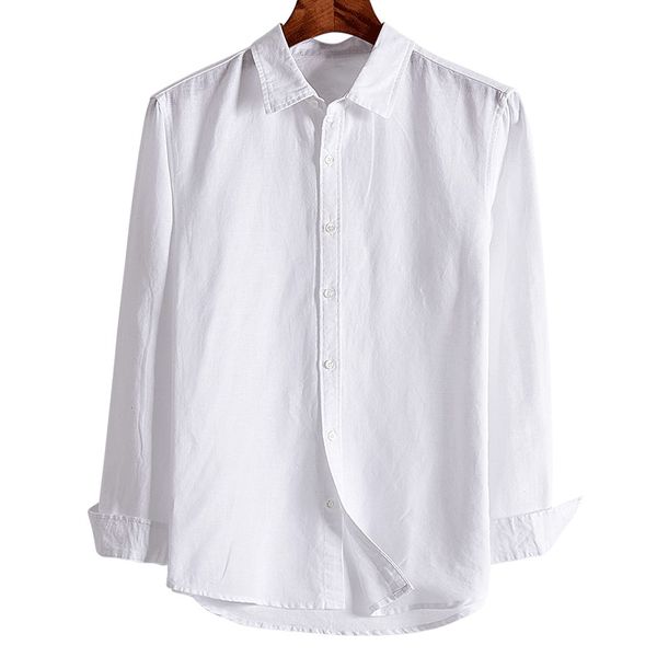 

new suehaiwe's brand long-sleeved linen shirt men white solid comfortable shirt mens 4xl large size shirts male overhemd camisa, White;black