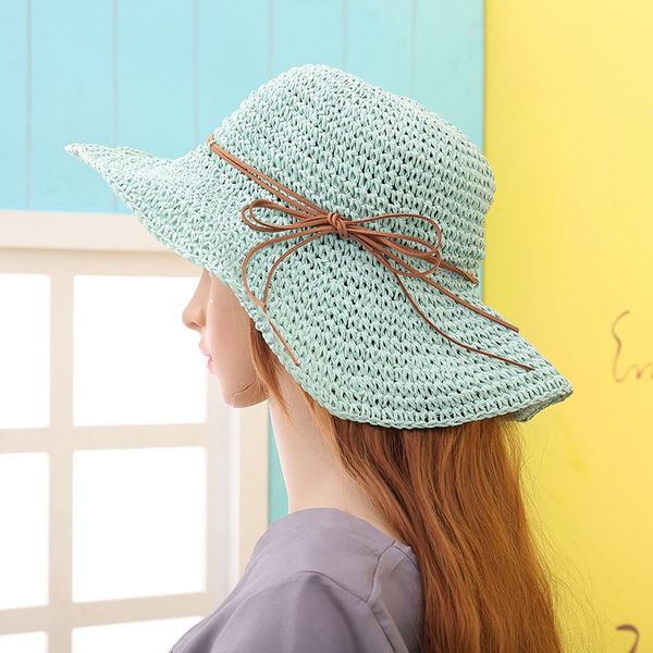 

2018 new raffia handmade crochet soft fold straw sun summer hats for women girls chapeau femme beach hat mother's day gift, Blue;gray