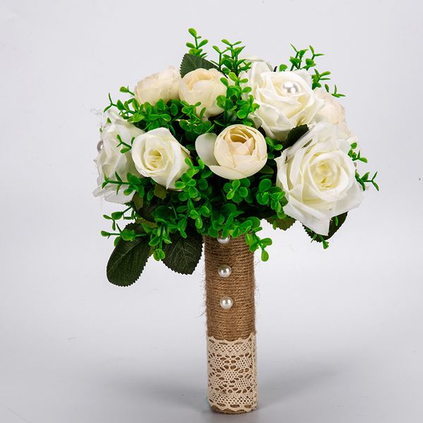 Acheter 2019 Nouvelle Arrivée Champagne Artificielle Mariée Fleurs Mariée Bouquet De Mariage Mariée Bouquets Silky Demoiselle Dhonneur Fleurs Cpa1591