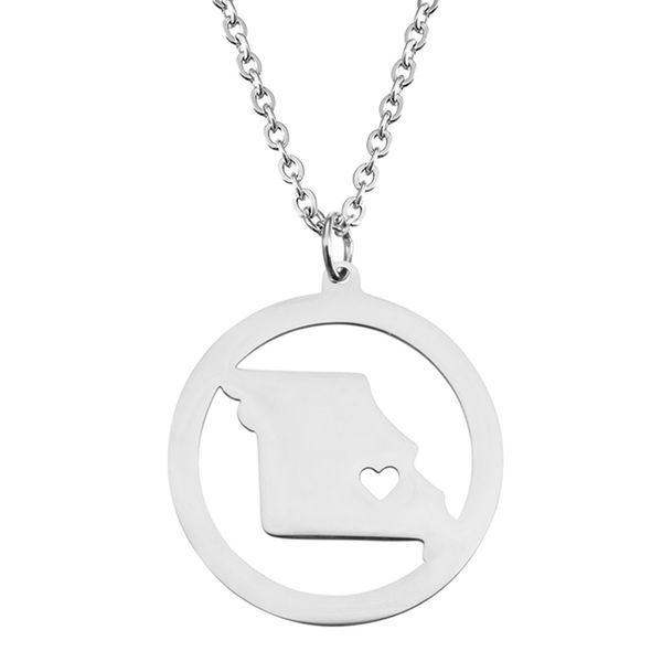 Mapa dos EUA Missouri States Colares pendentes Love Heart Missouri Charm Colar Country Country Gold Gold Rose Stainless Steel Hometown Jóias de presente