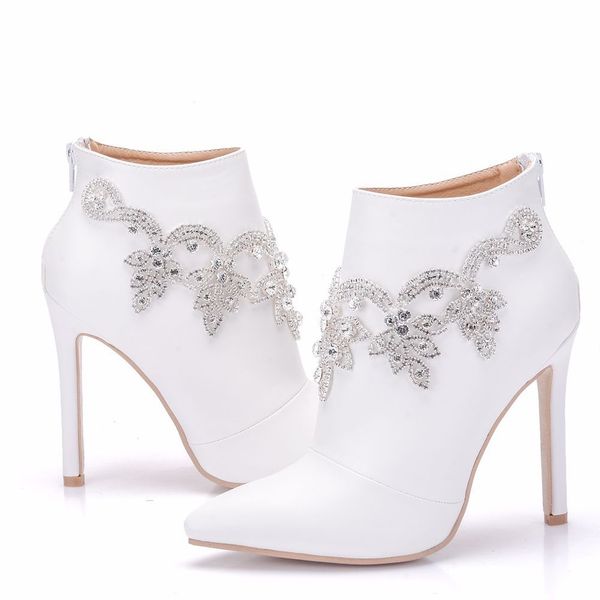 

new pointed toe shoes for women crystal chain heels wedding shoes thin heel fashion boots plus size bridal martin boots, Black