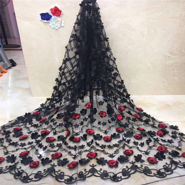 

2018 latest french nigerian laces fabric tulle african laces fabric wedding african french tulle lace a1347, Black;white