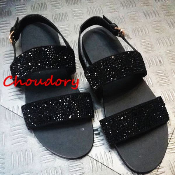 

choudor 2017 shinny rhinestone summer men flip flops flat sandal shoes for men beach sandal natural leather shoe man flip flops, Black