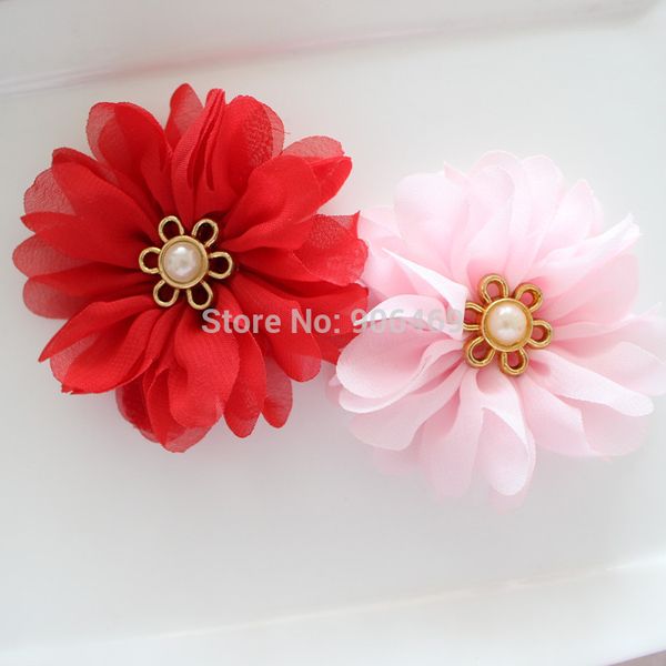 

girl hair flower ballerina flowers chiffon flowers,fabric flowers for headbands,hair accessories, Golden;white