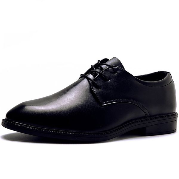 

fashion pointed toe men leather formal shoes lace up ankle business office dress shoes male wedding party oxfords shoes, Black
