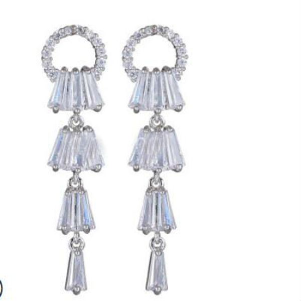 

s925 sterling silver earrings for women wholesale fashion jewelrytassel long zricon fashion of shipping, Golden
