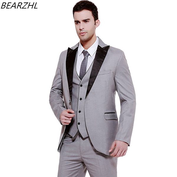 

light gray tuxedo with black collar for wedding suit formal wear 2020 slim fit prom wear, White;black