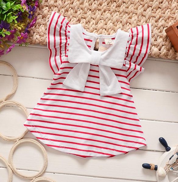

2018 baby girl dress,summer clothing, kids bow dresses for girls clothes girl bow cute striped princess dress for 6m-24m 2 color, Red;yellow