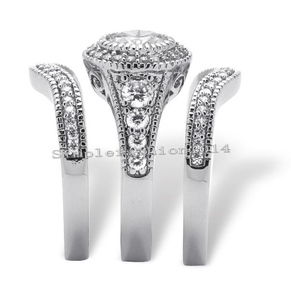 Anéis venda quente moda anel de luxo 7mm gem 5a zircão pedra 10kt branco ouro cheio noivado casamento anel conjunto para mulher