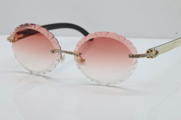 

new t8200761 big stones sun glasses oval lens 3.0 white inside black buffalo horn sunglasses carved trimming lens vintage sunglasses size:60, White;black