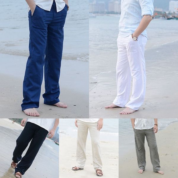 Compre Pantalones Sueltos De Lino Para Hombre Playa Cordon