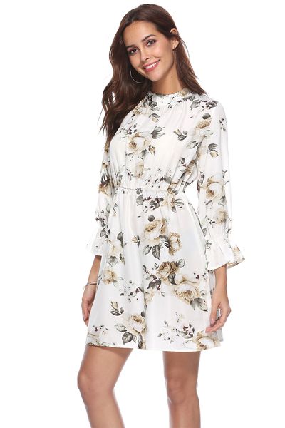 

женские платья a line с цветочным принтом dhl. платья-миди с круглым вырезом и оборками с цветочным принтом. цветочная туника, Black;gray